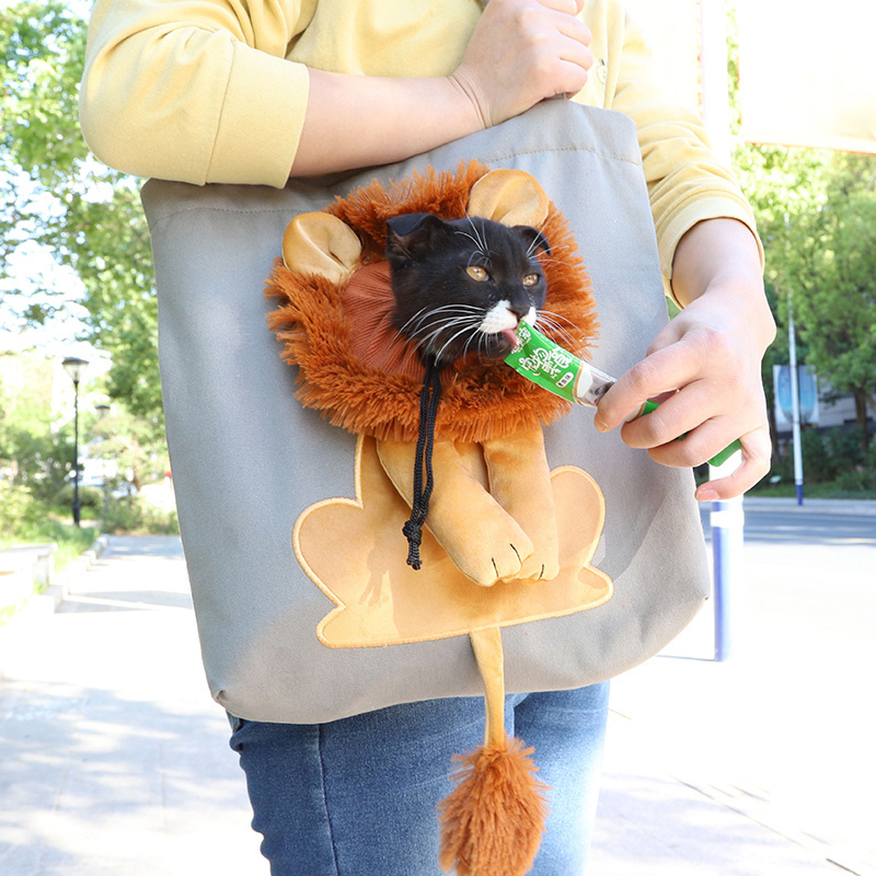 Outwardly small lion shape shoulder bag cat and dog small pet canvas outdoor handbag pet bag