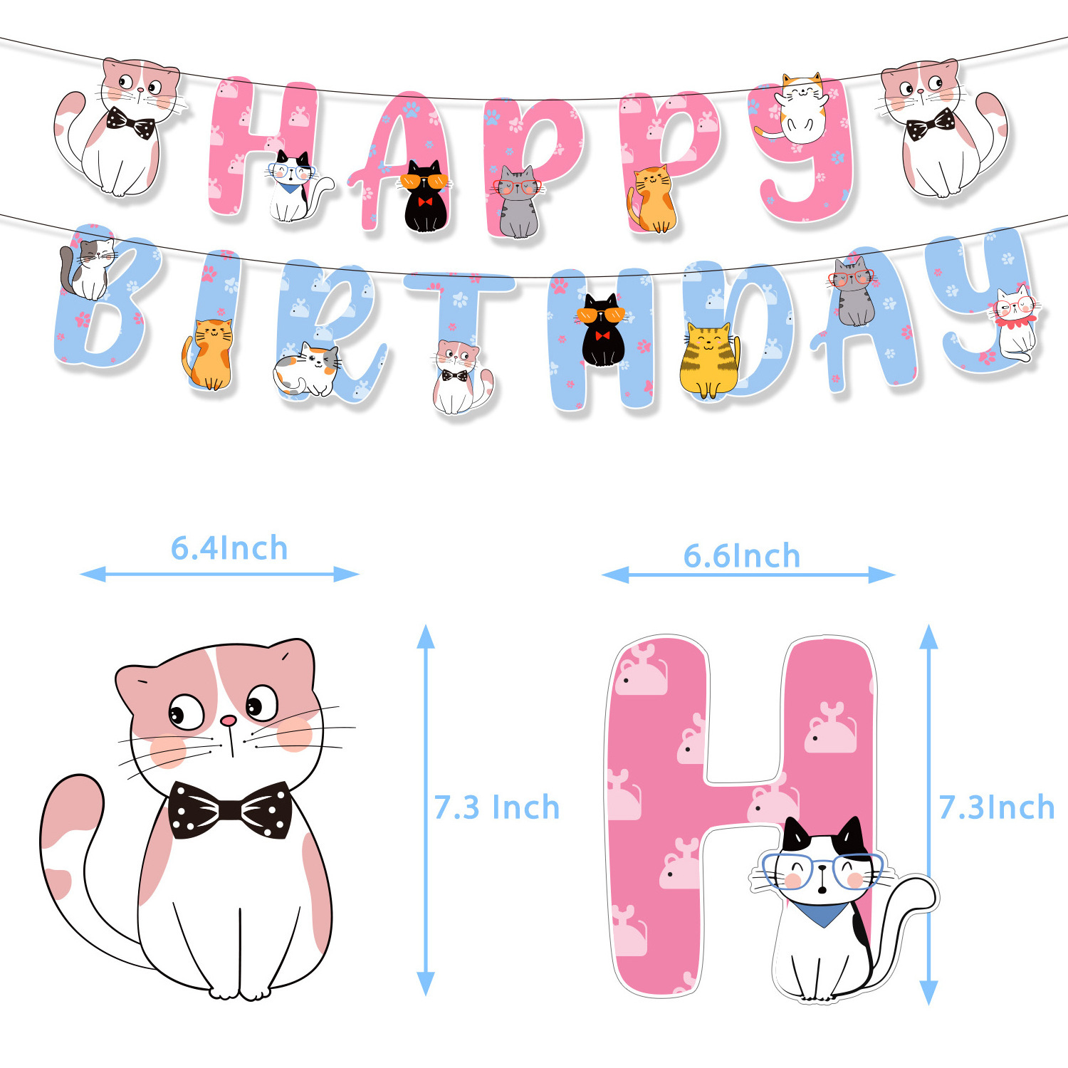 Cat themed party flag pulling cake insertion elastic hanging card balloon set birthday party decoration items