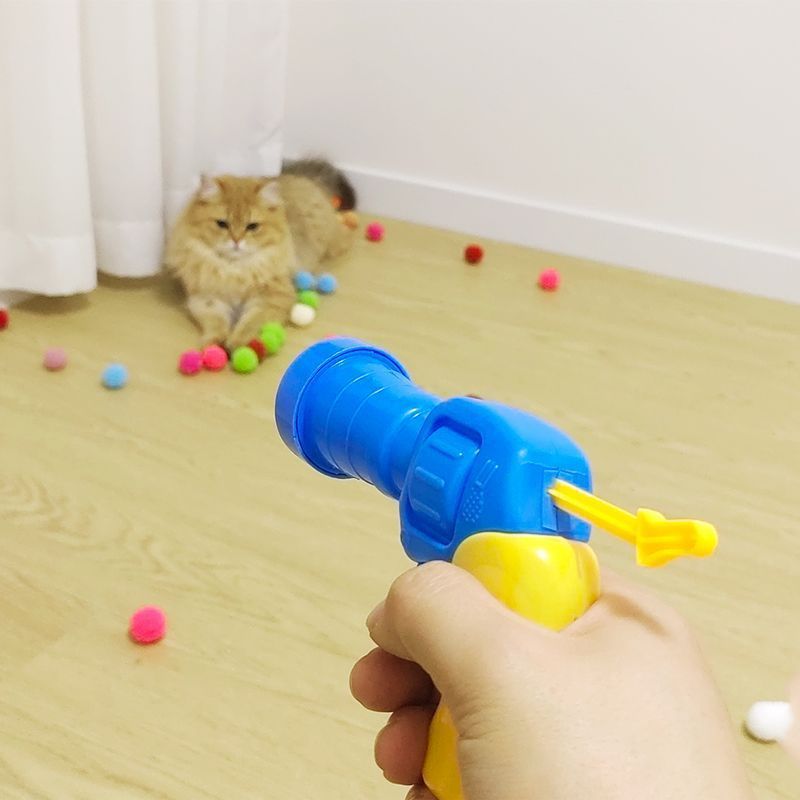 wholesale pet cat accessories products dog interactive plush rolling ball set gun shooting cat toys