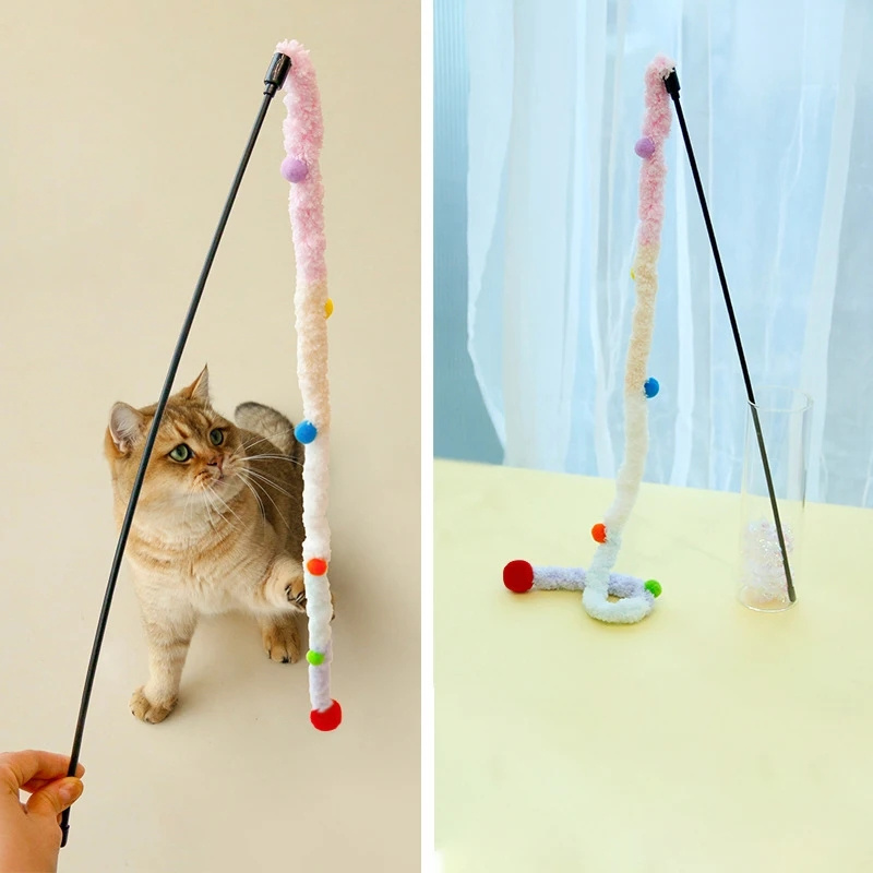 Hot Sale Long Rod Cat Teasing Stick Interactive Toys Bite Resistant Stuffed Cat Teaser Stick With Bell