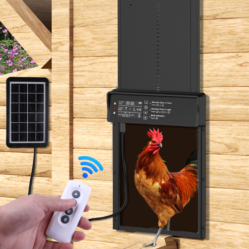 Solar Powered Chicken Door Opener Automatic Chicken Coop Door Timer Control Aluminum Coop Door