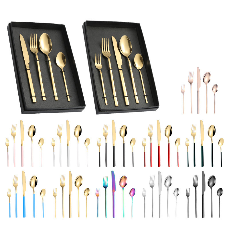 Hot Sale Stainless Steel Set Cutlery Knife Fork Spoon Gold Silverware Flatware set with gift box