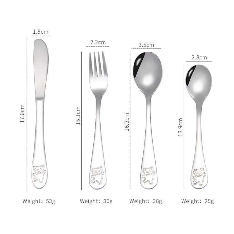 Hot sales Cartoon flatware Bear knife spoon fork flatware set Stainless Steel 18 10 Cutlery set for child