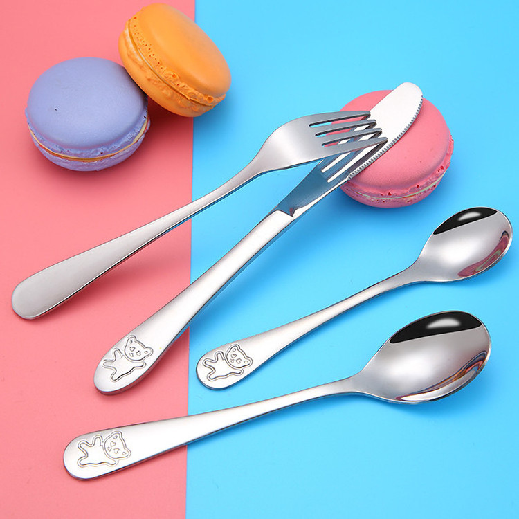 Hot sales Cartoon flatware Bear knife spoon fork flatware set Stainless Steel 18 10 Cutlery set for child