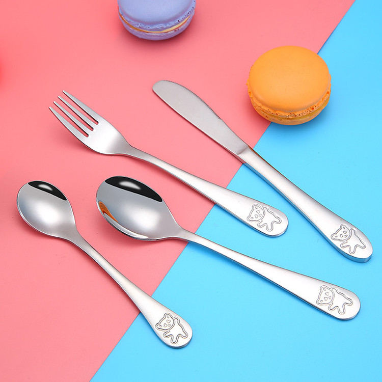 Hot sales Cartoon flatware Bear knife spoon fork flatware set Stainless Steel 18 10 Cutlery set for child