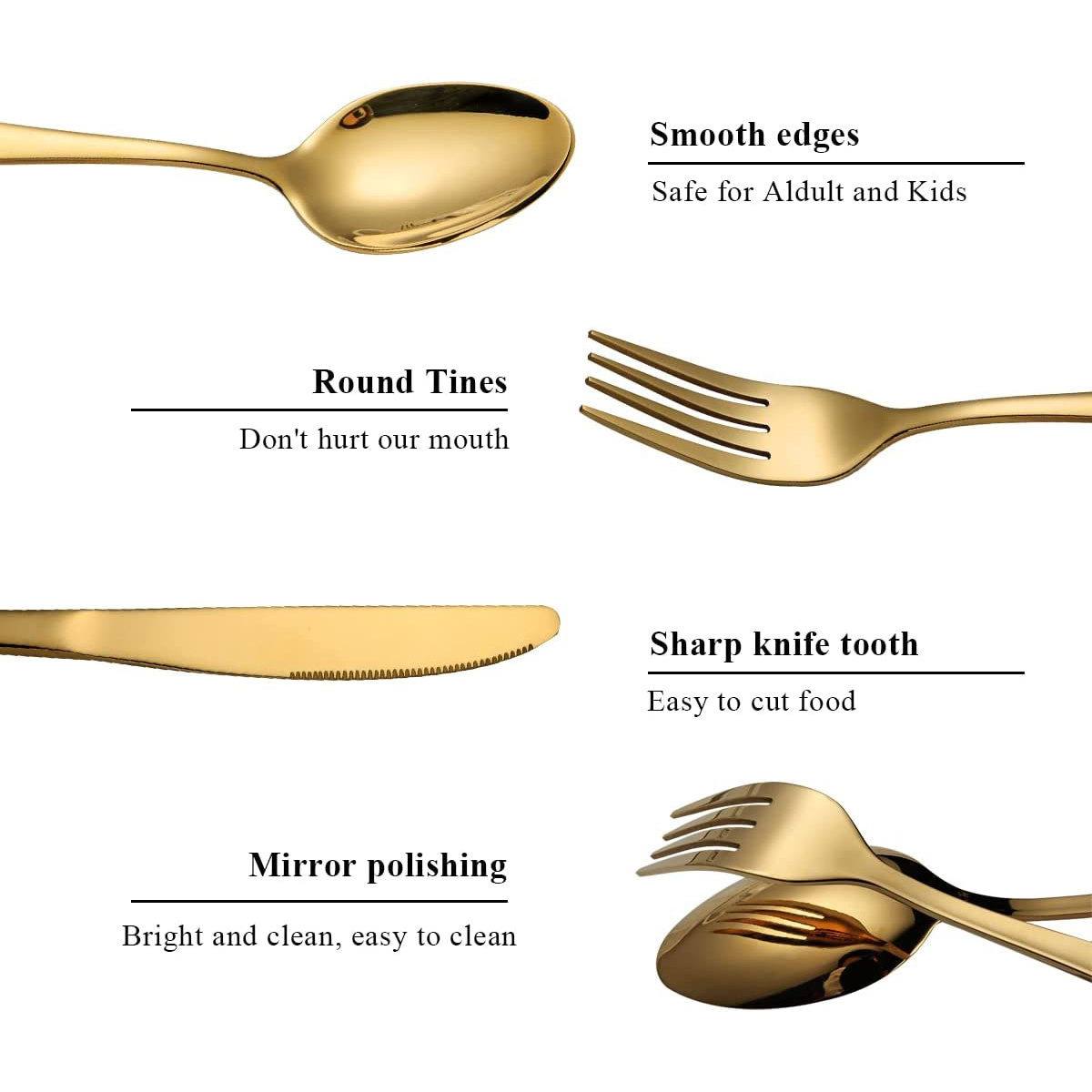 Household Wedding Metal Silverware Spoon And Fork Dining Cutlery Stainless Steel Gold Flatware Set