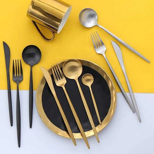 Portugal Style 304 Stainless Steel Matte 4pcs soup spoon knife fork Gold cutlery set