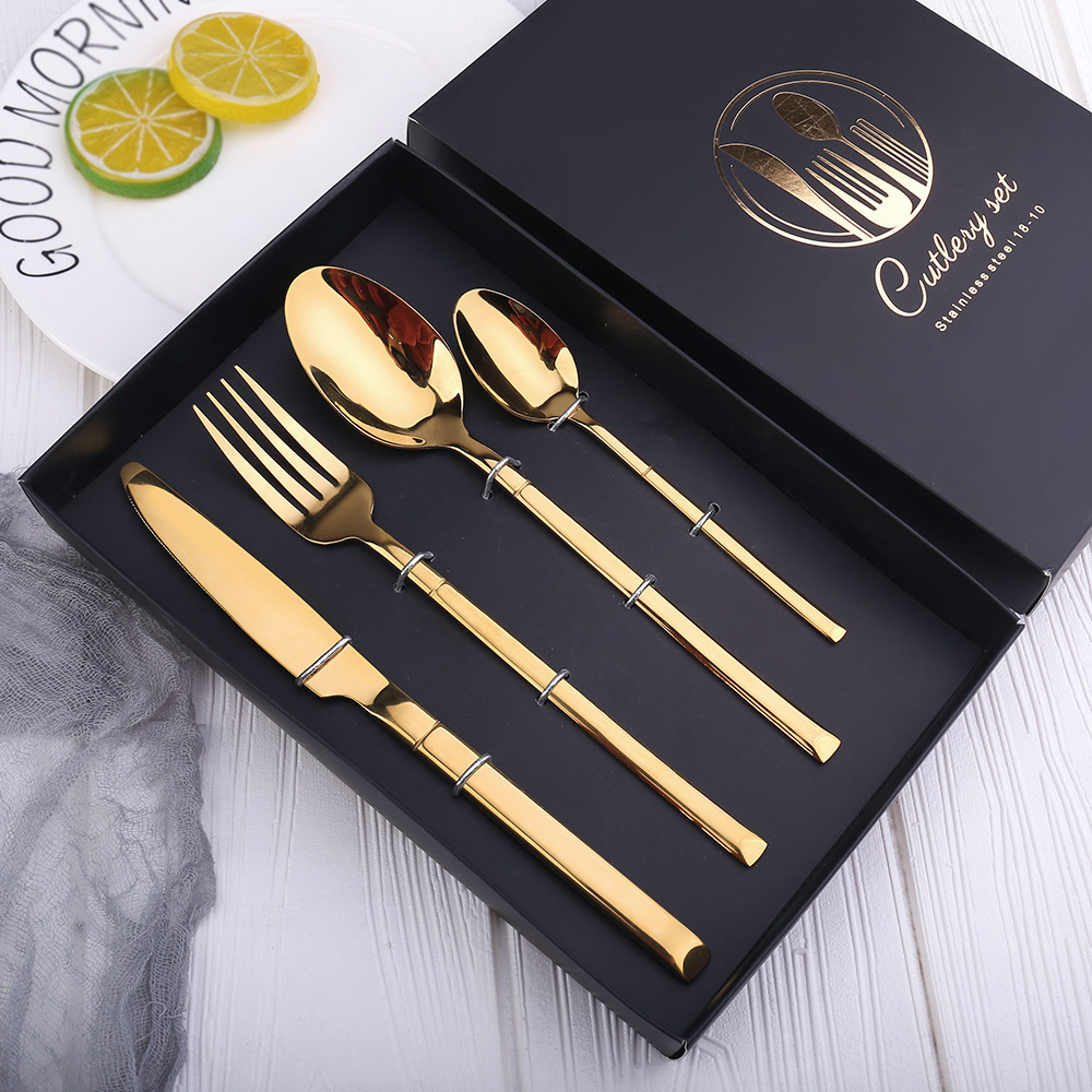 Hot Sale Stainless Steel Set Cutlery Knife Fork Spoon Gold Silverware Flatware set with gift box