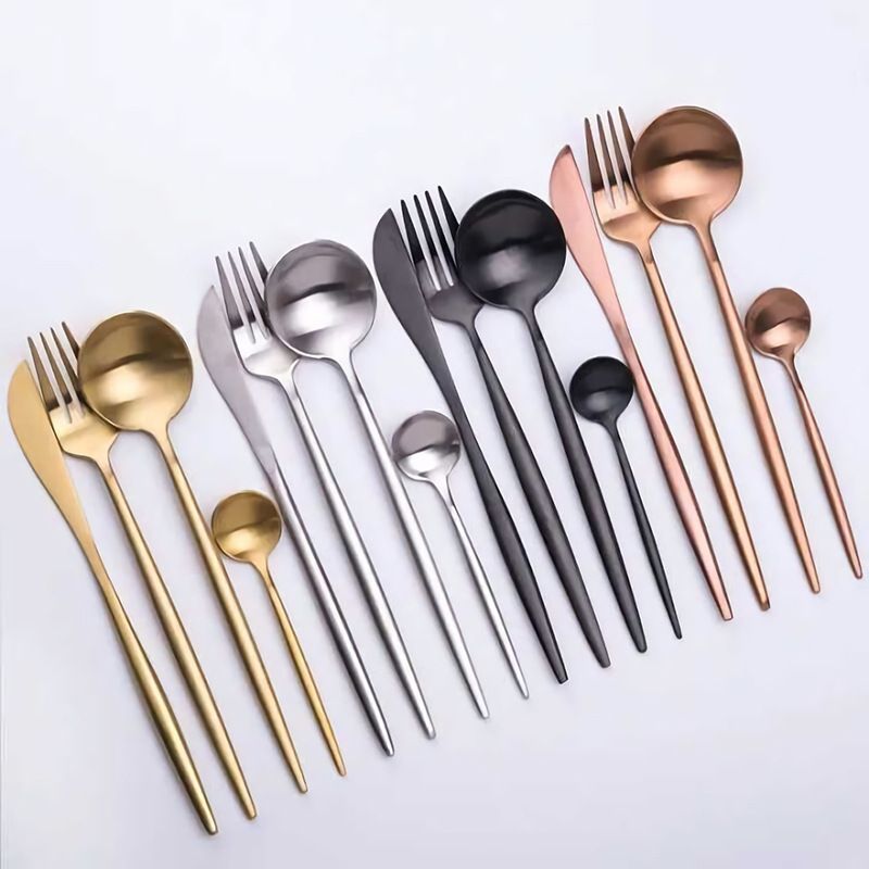 Portugal Style 304 Stainless Steel Matte 4pcs soup spoon knife fork Gold cutlery set