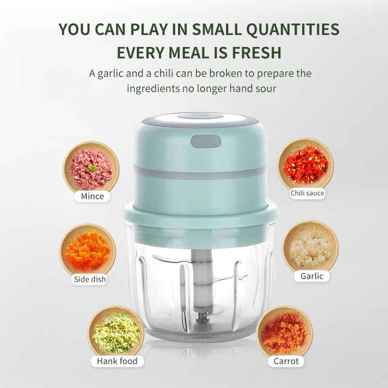 hot sell Kitchen accessory home use plastic kitchen mini 3 blades automatic meat grinder food garlic press chopper