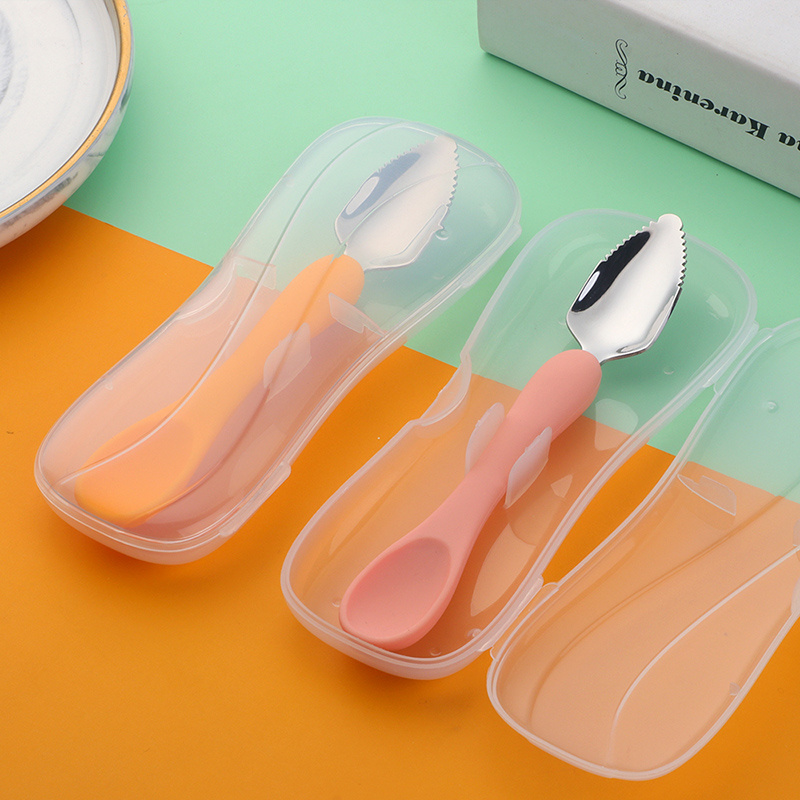 Eco-friendly Silicone Baby feeding Tableware Children Kids Spoon Fork eating training tableware set