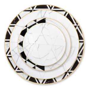 Catering restaurant cheap bulk ceramic bone china gold rim weddings plates&dishes