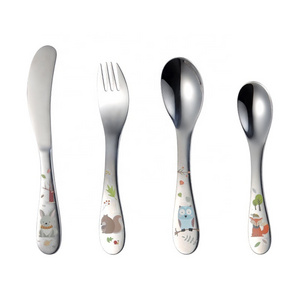 Custom colorful pattern stainless steel 304 kids cutlery knife spoon and fork high quality children baby flatware gift box set