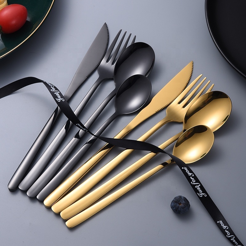 304 Korean cutlery set packaging box gift set gold silver spoon dinner knife fork 18 10 stainless steel cutlery set