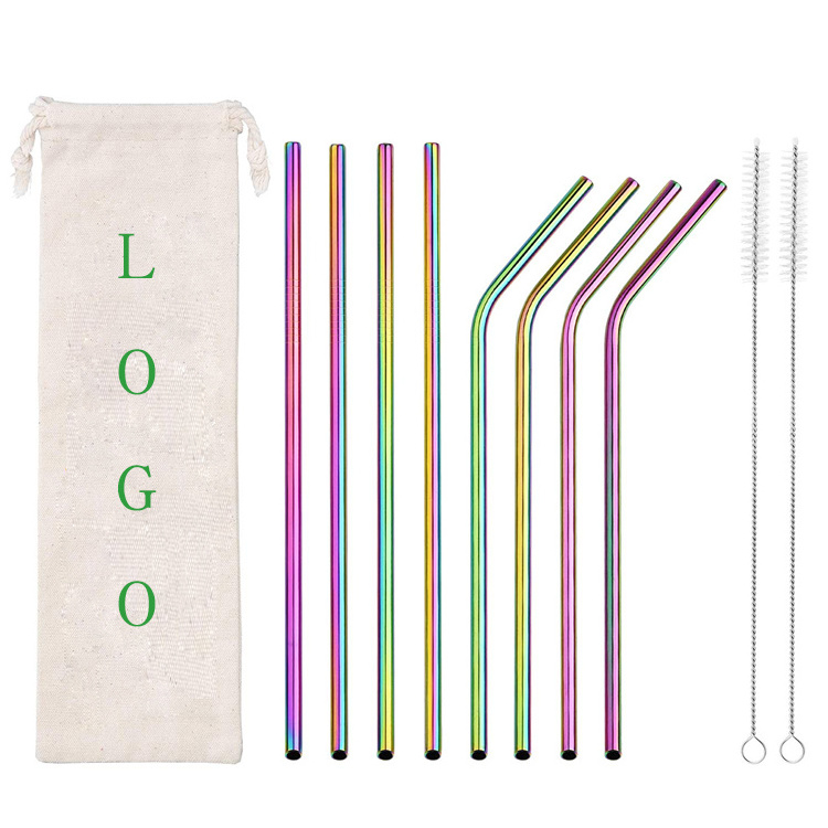 304 Drinking  Stainless Steel Reusable  Customized Logo Metal Straw With Case