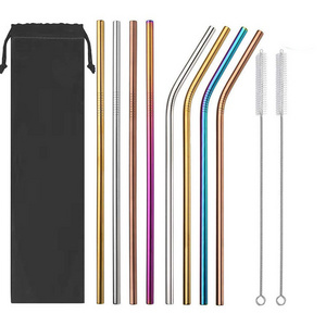 304 Drinking  Stainless Steel Reusable  Customized Logo Metal Straw With Case