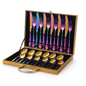 24 piece flatware set gift , colorful romantic stainless steel cutlery set with box