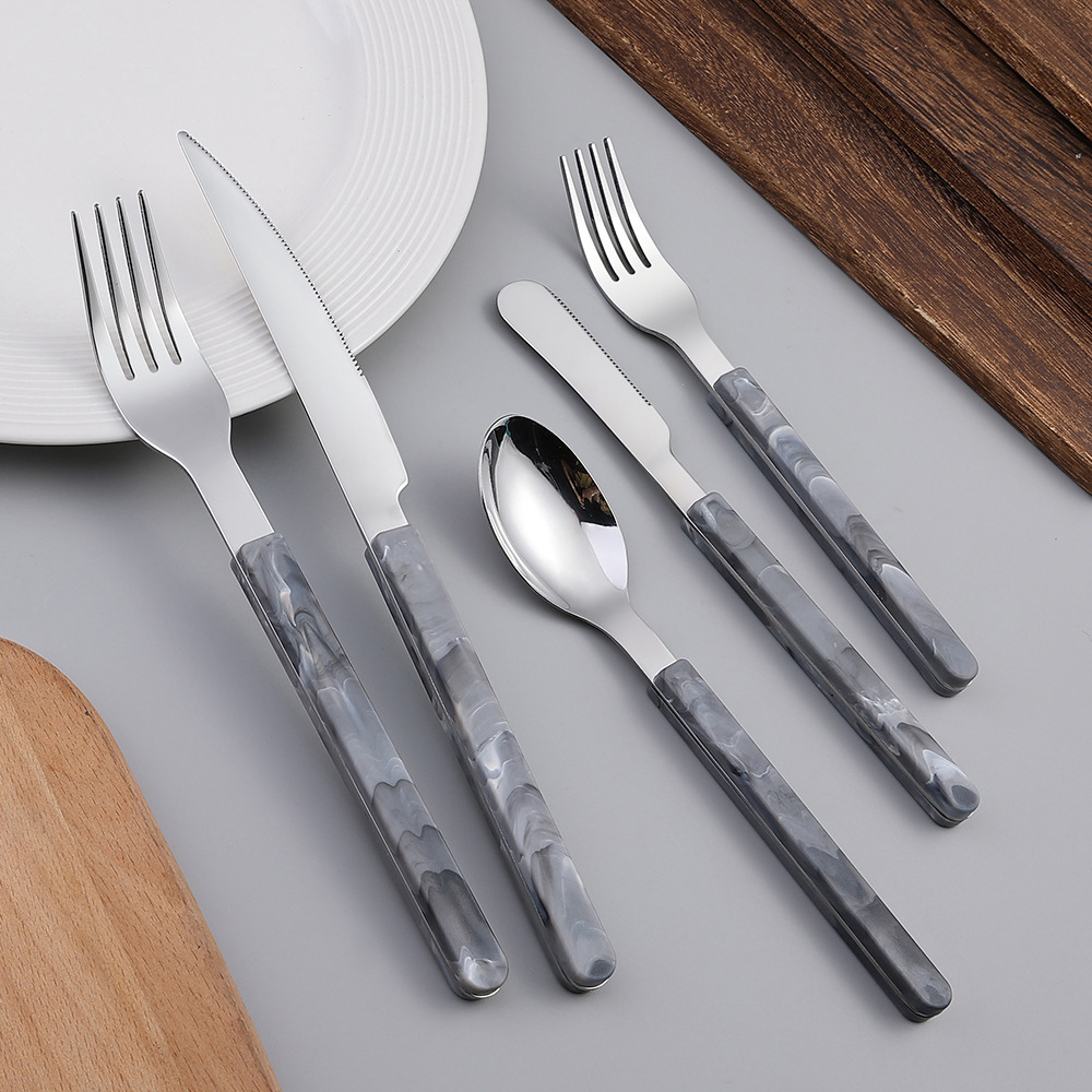 Stainless steel 410 Steak knife and fork Dessert fork and spoon French Bistro abs handle cutlery sets for gift