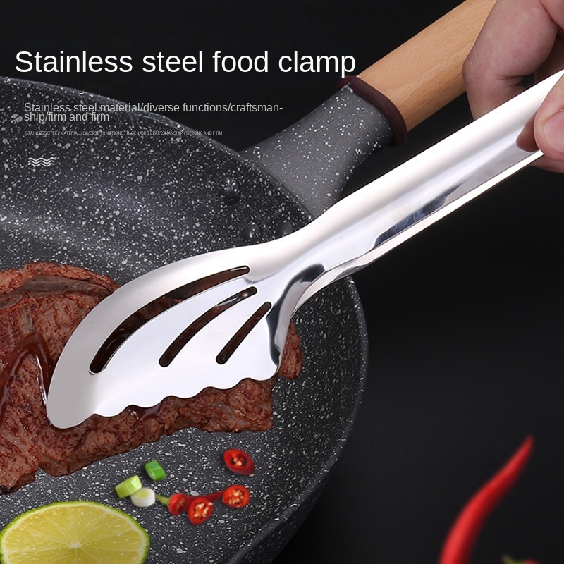 Household stainless steel thickened food clip bread BBQ clamp barbecue clip bread meal tongs 12 inch kitchen tongs