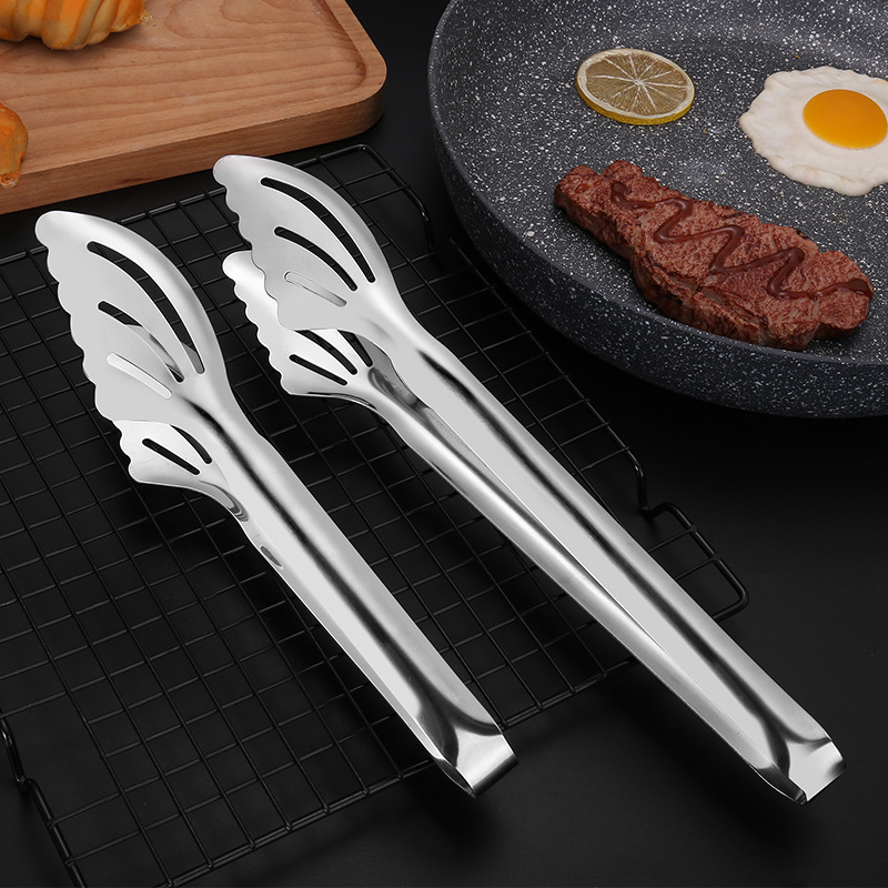 Household stainless steel thickened food clip bread BBQ clamp barbecue clip bread meal tongs 12 inch kitchen tongs