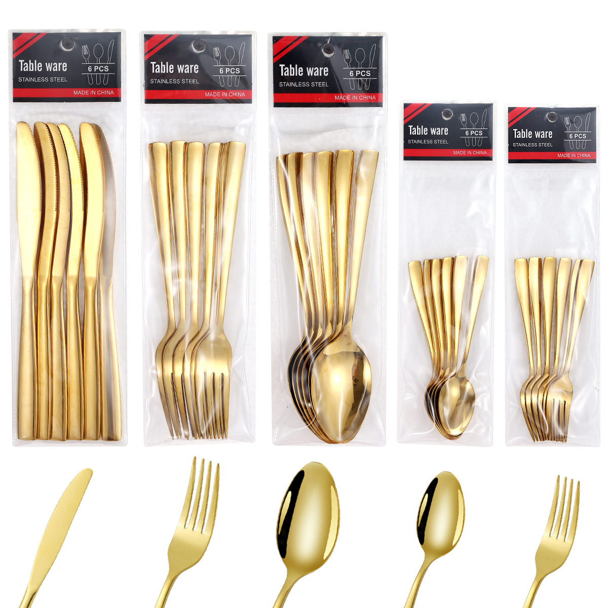 Middle East series stainless steel square handle fork and spoon set pvc bag cutlery 6 pieces of Western steak knife set