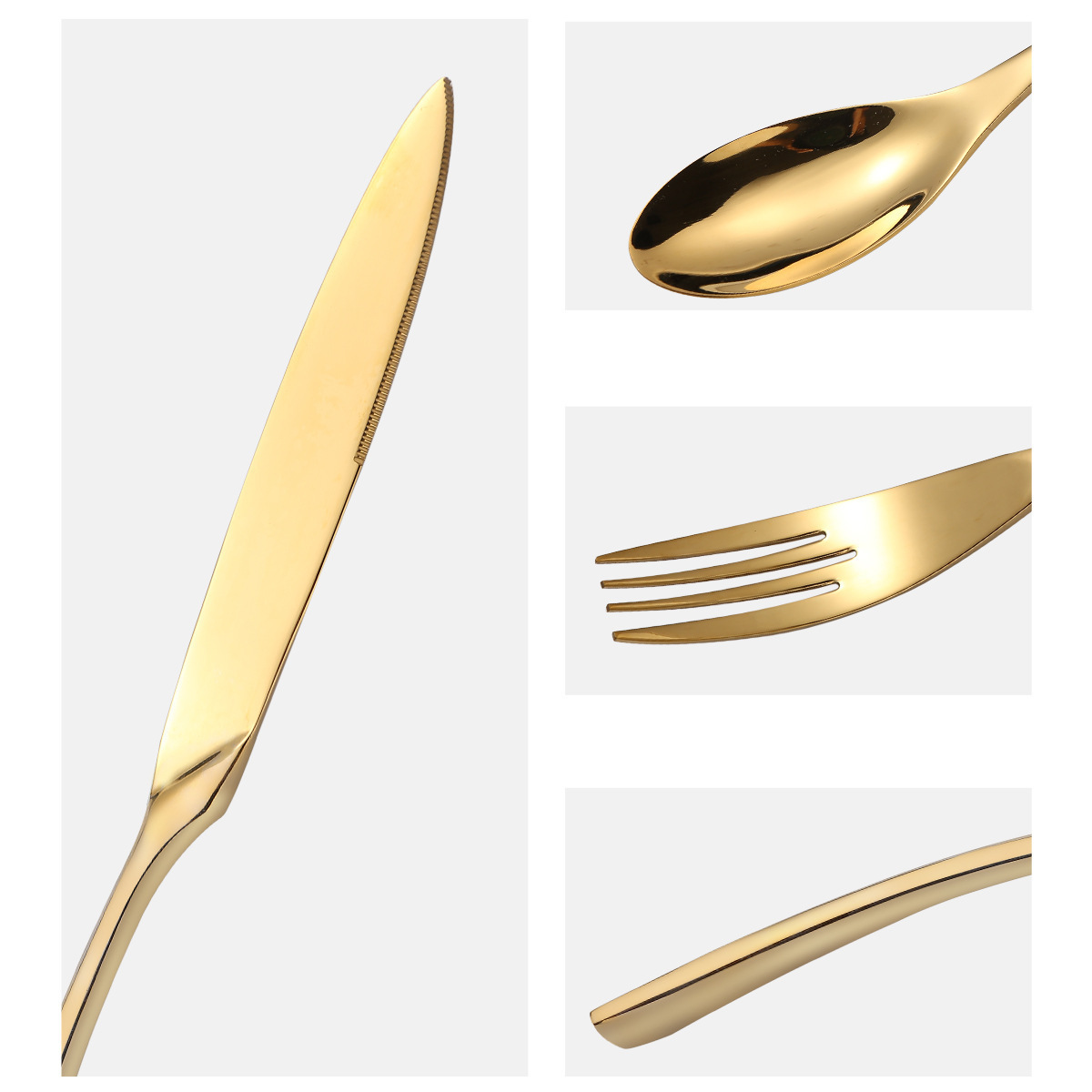 18 10 Stainless steel best matte  silver gold black cutlery fork and spoon hotel steak knife silverware flatware utensils set