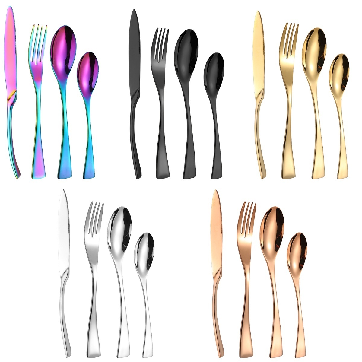 18 10 Stainless steel best matte  silver gold black cutlery fork and spoon hotel steak knife silverware flatware utensils set