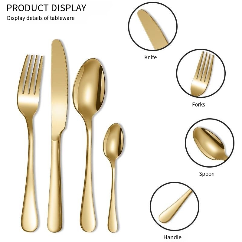 Stainless steel steak knife, fork spoon 24pcs set flatware 6 people 1010 matte gold cutlery gift box set Factory metal tableware