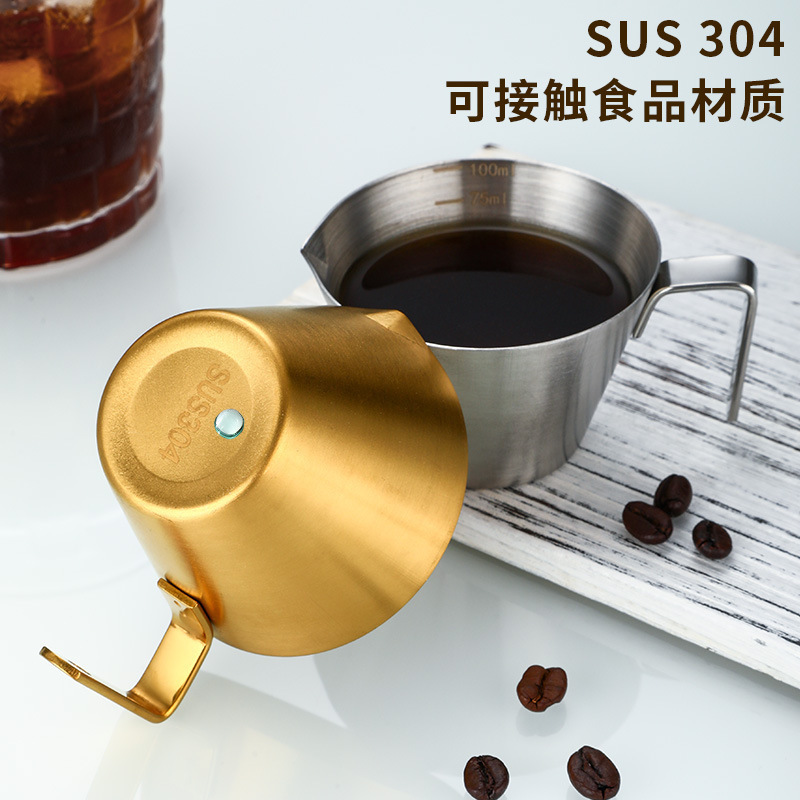 PURPLESEVEN Stainless Steel 100ml Espresso Measuring Cup Espresso Shot Cups and Spout Coffee Milk Frothing Pitcher with Handle