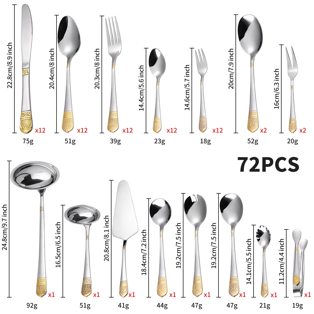 Russian flatware Set 72pcs set 84pcs gold stainless steel knife, fork, spoon service supplies cutlery set in suitcase