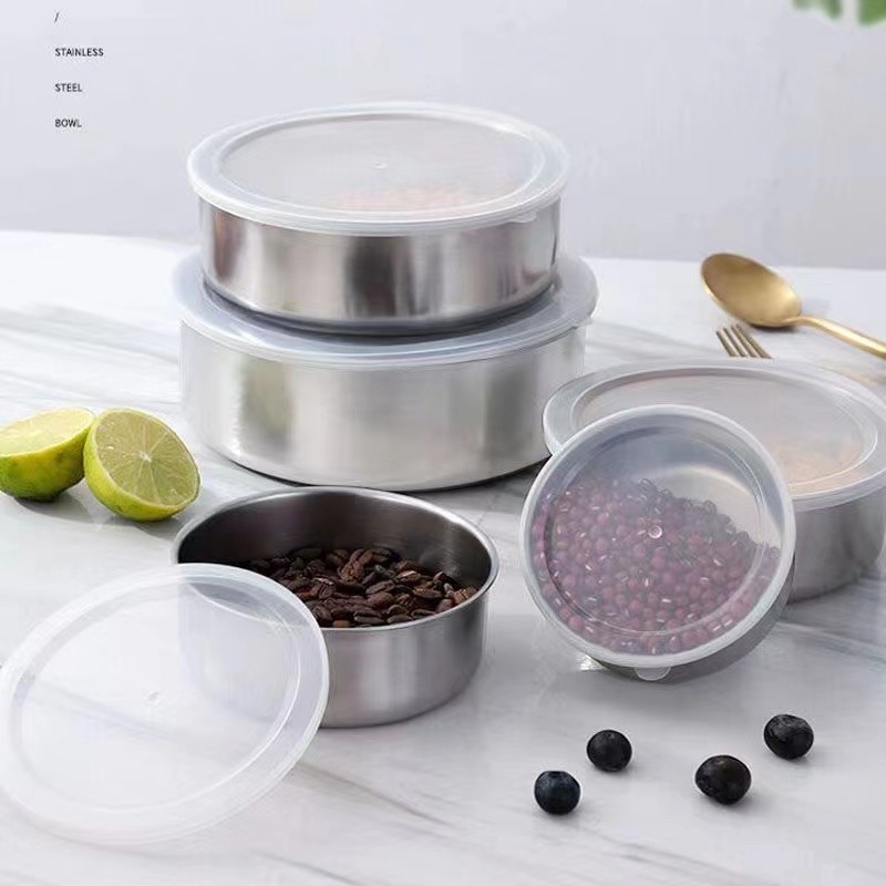 Stainless steel box cover sealed withholding refrigerator bowl Fresh-keeping box can be folded three sets of storage box