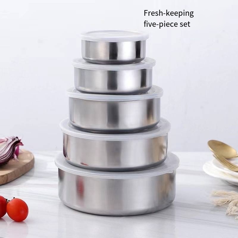 Stainless steel box cover sealed withholding refrigerator bowl Fresh-keeping box can be folded three sets of storage box