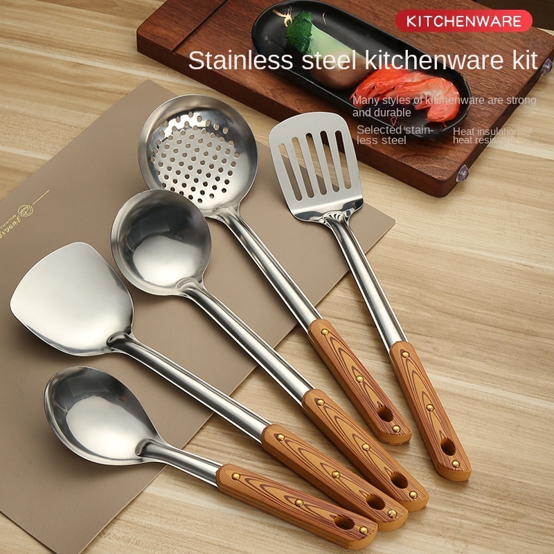 Hot selling 2023 Stainless steel spatula soup spoon spatula colander insulation kitchenware tableware five-piece suit