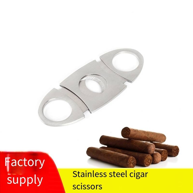 Wholesale Stainless Steel Cigar Simple Plastic Cigar Tobacco Scissors Tool Set Portable Double-bladed Cigar cutter accessories