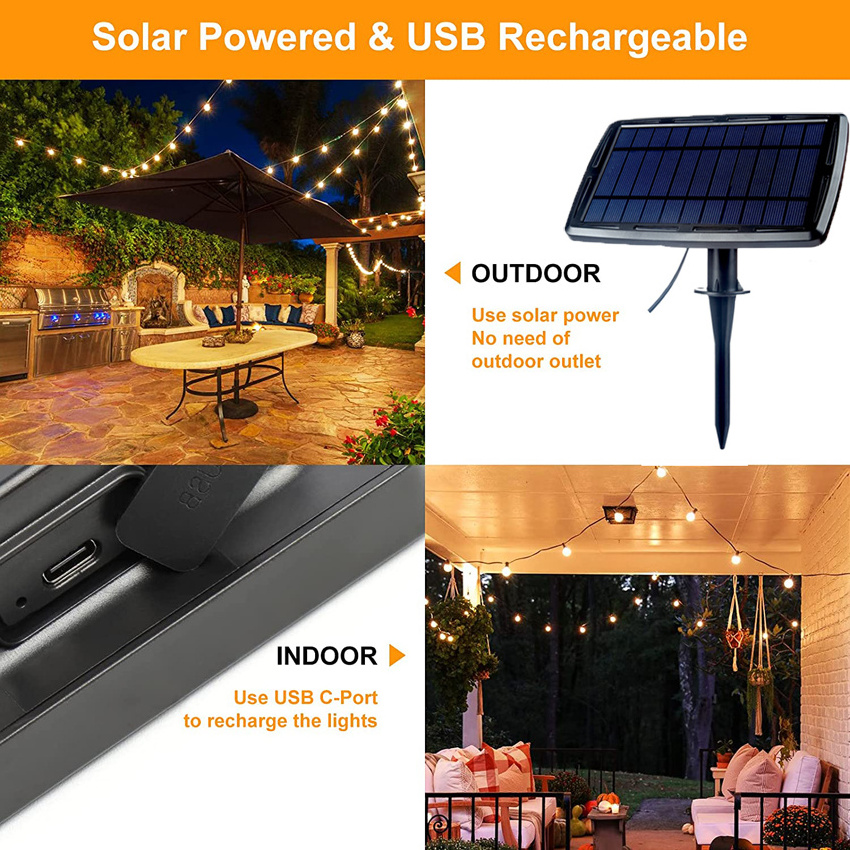 guirnaldas de luces exterior Solar LED Bulb IP65 Christmas Wedding Porch Patio Garden Outdoor Cafe G40 Festoon String Light