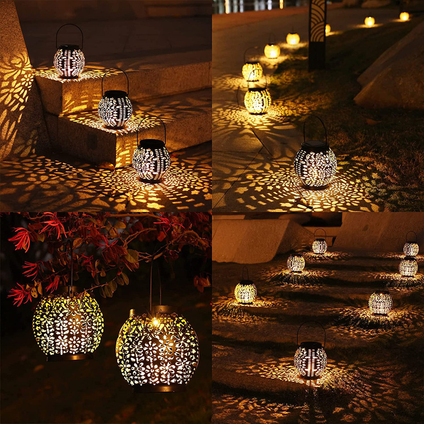 Solar Garden Decorative Hollow Hanging Lamp Waterproof Led Solar Lantern Light For Garden Decor