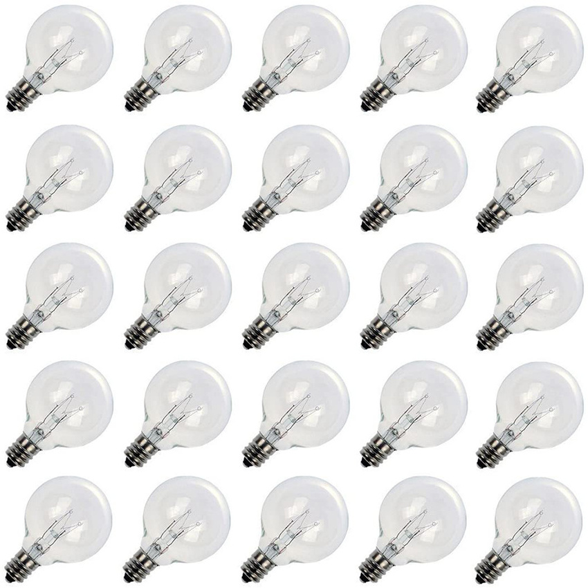 Pack of 25 G40 filament tungsten String Lights Replacement Bulb E12 Screw Base