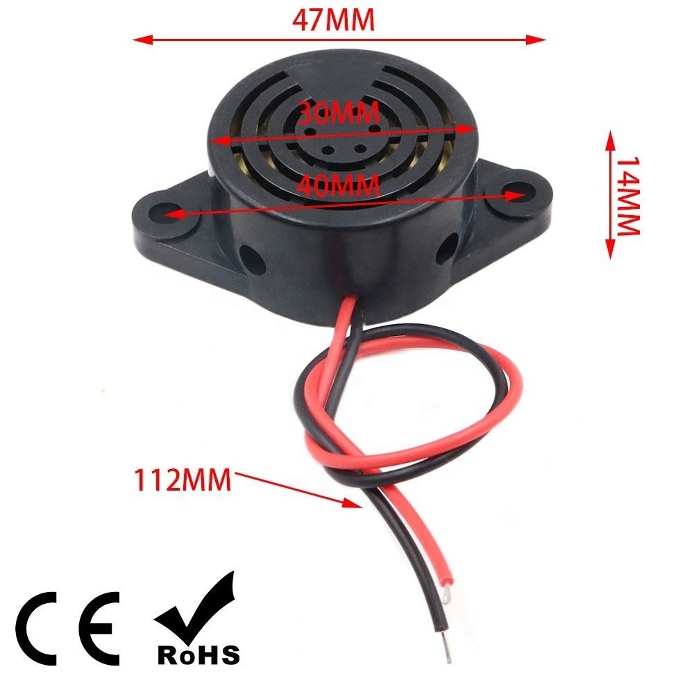 3015A SFM-27 DC3-24V Instant Sound Audible 3015 Piezo Buzzer Piezoelectric Buzzer with 110mm Wire Black Shell