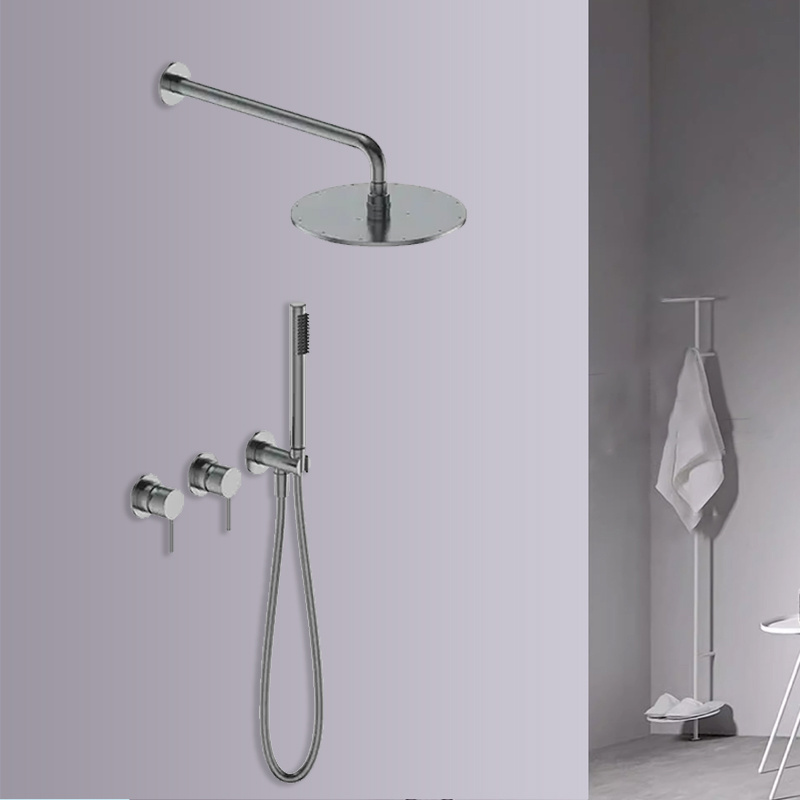 Modern Luxury Wall Mounted Bathroom Faucet Rainfall Shower Head Set Soft Spray Pattern Features Metered Faucets