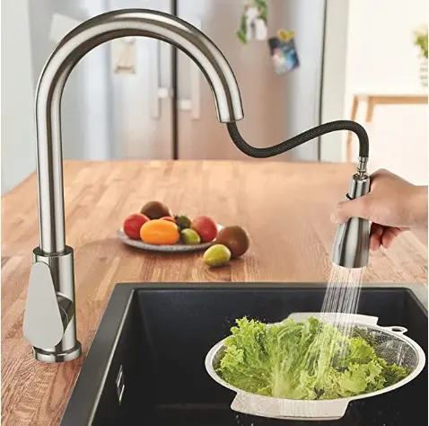 Kitchen Faucets Brushed Nickel Kitchen Faucet with Pull Down Sprayer High Arc Single Handle Stainless Steel Sink Faucets 1 or 3