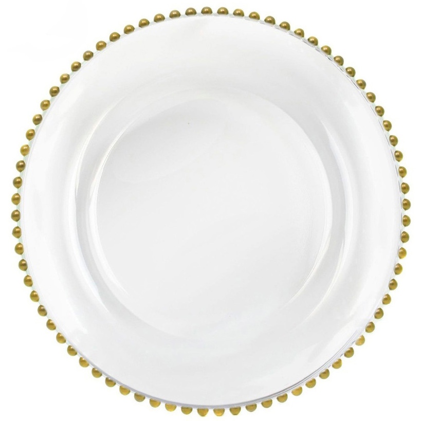 Wholesale Cheap Gold Silver Beaded Edge Clear Glass Charger Plate