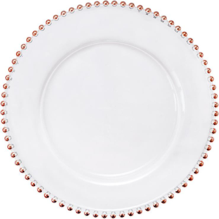 Wholesale Cheap Gold Silver Beaded Edge Clear Glass Charger Plate