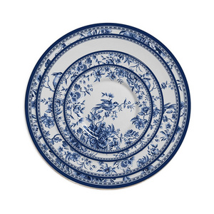 Customized New Bone China bule flowers and birds Plate Set Dinnerware Porcelain Ceramic dark Blue Dinner Plate