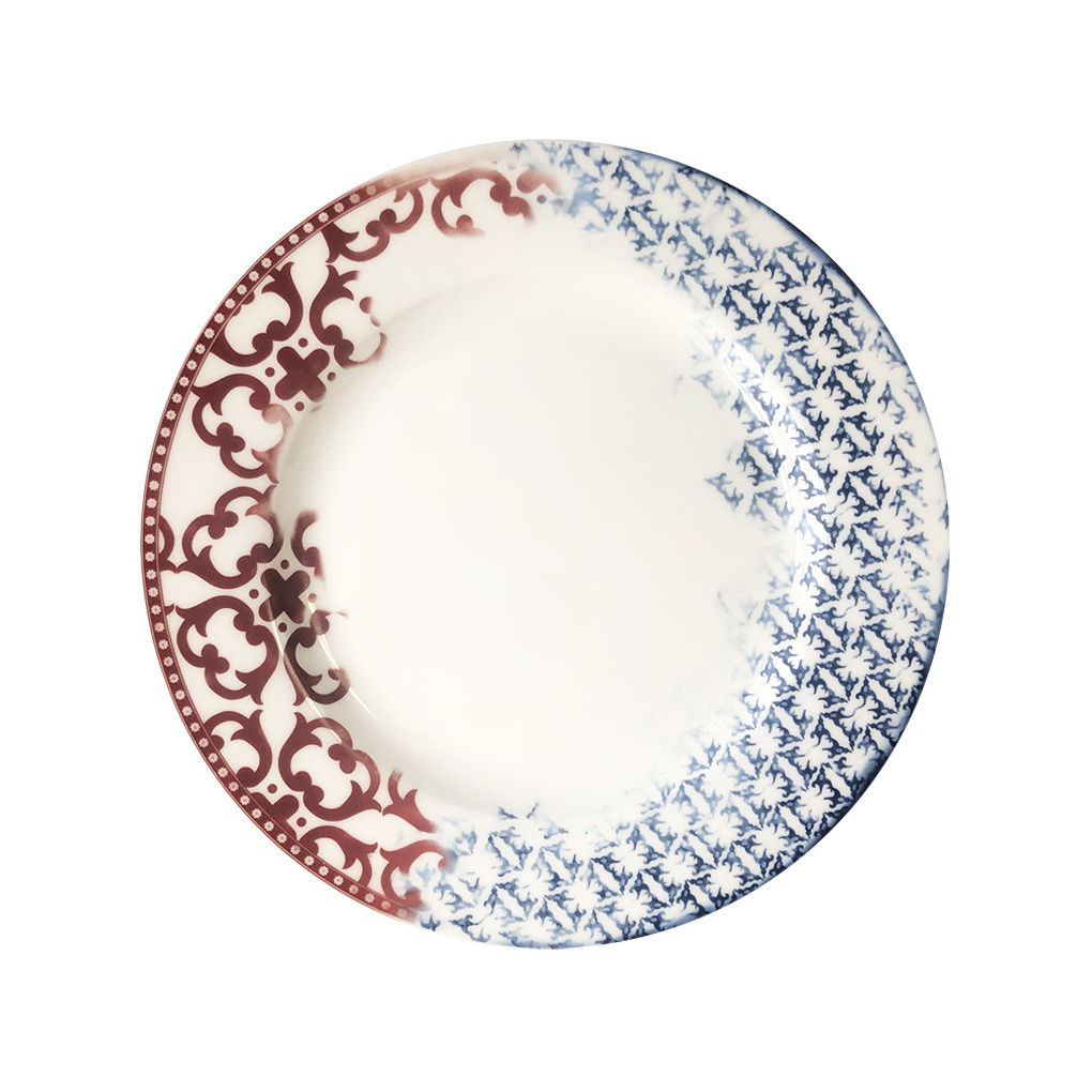 elegant printing charger plate bone china blue and red dinnerware set plates