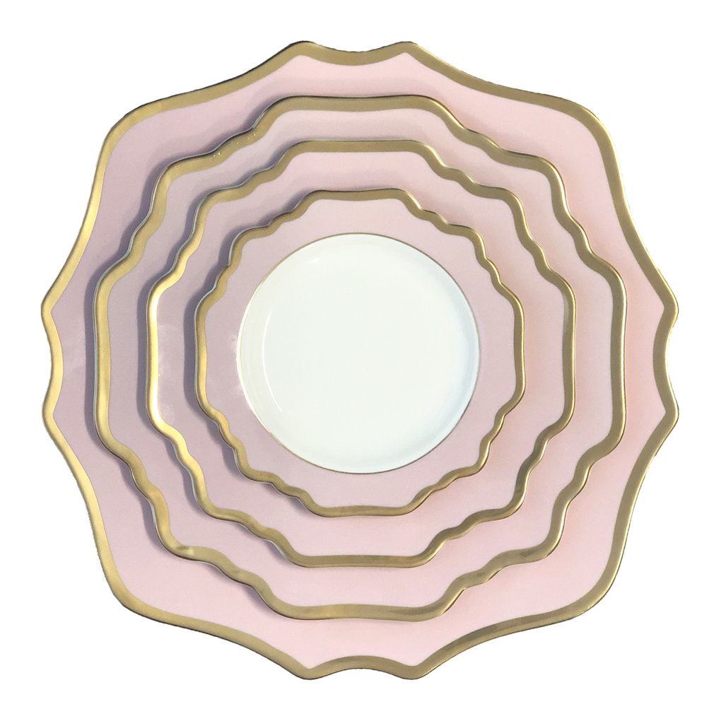 Wholesale rose gold 10.5 inch cheap ceramic dinner plate bulk porcelain dinner plate for wedding