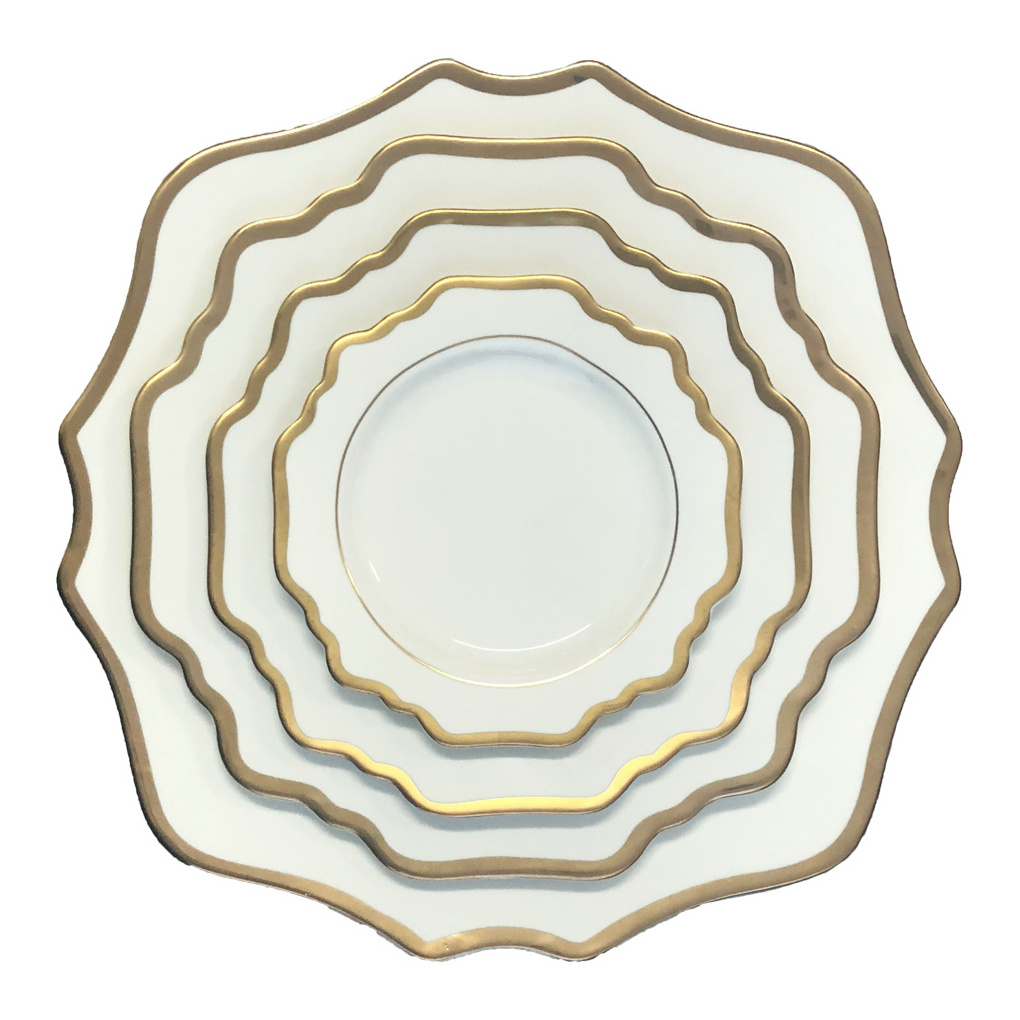 Wholesale rose gold 10.5 inch cheap ceramic dinner plate bulk porcelain dinner plate for wedding