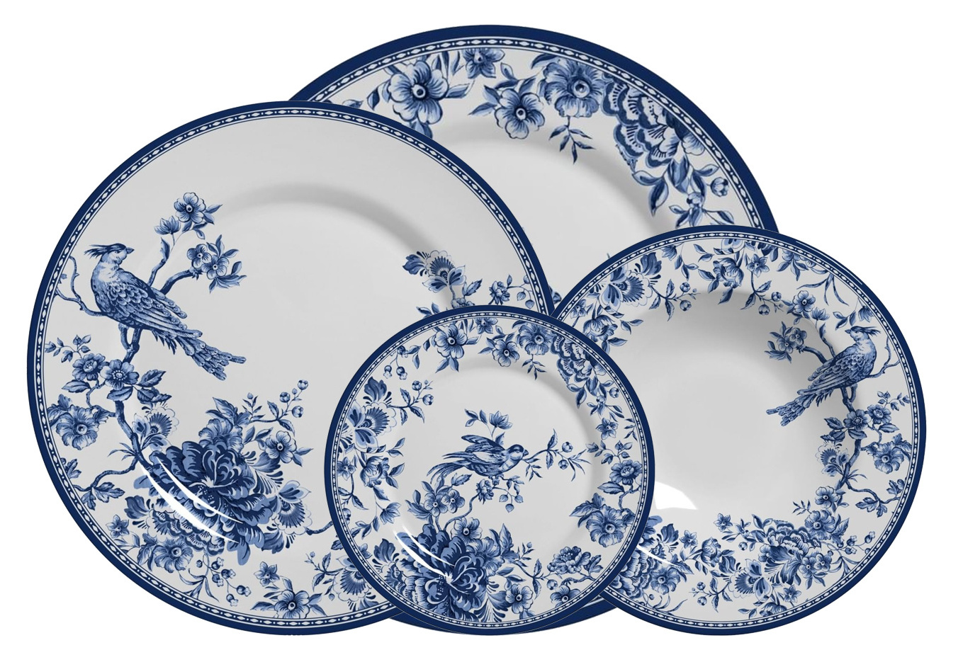 Customized New Bone China bule flowers and birds Plate Set Dinnerware Porcelain Ceramic dark Blue Dinner Plate