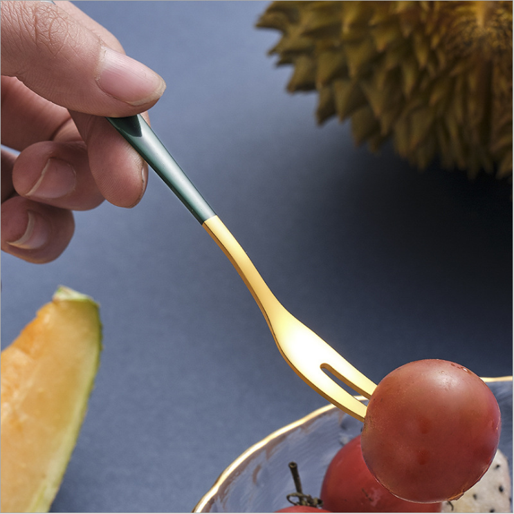 Customized Luxury Gold Colorful Handle Mini Fruit Fork Set Stainless Steel 304 Reusable Dessert Cake Fruit Fork for Gift