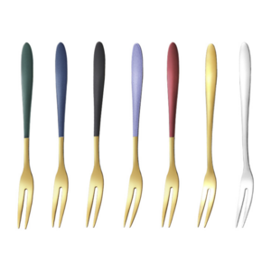 Customized Luxury Gold Colorful Handle Mini Fruit Fork Set Stainless Steel 304 Reusable Dessert Cake Fruit Fork for Gift