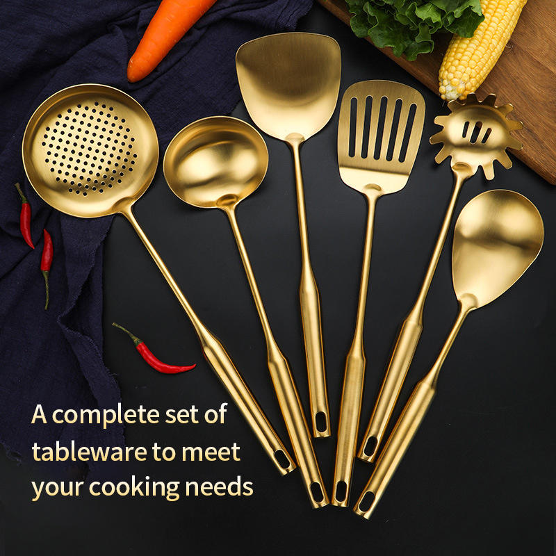 Wholesale Metal Kitchenware cozinha Utensils Stainless Steel Gold Cooking Tool Set